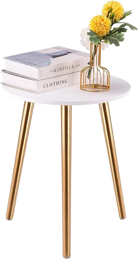 Apicizon Round Side Table, Gold Nightstand End Table for Living Room, Bedroom Home Decor Bedside Table with Gold Wood Legs 16.5 Inches-NeatNest