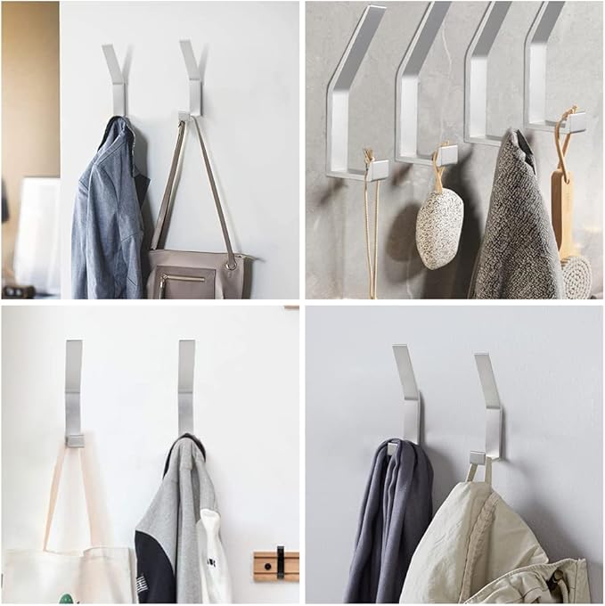 Coat Rack Hooks Wall Mounted, Silver 4Packs, Bath Towel Rope Hooks for Kitchen, Door, Cabinet, Bathroom, Foyers, Hallways, and Bedrooms-NeatNest