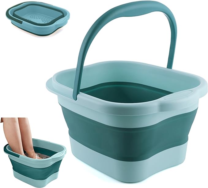 Collapsible Foot Bath Soak Tub with Handle, Plastic Foldable Feet Spa Soaking Basin Bucket with Massager Acupoint for Washing, Pedicure Foot Care Bathtub Bowl Tools for Pain Relief, Green-NeatNest