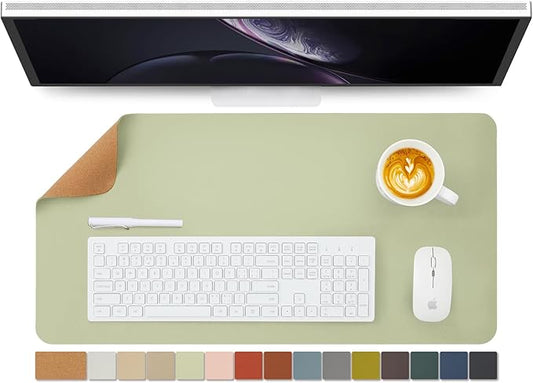 Cork Desk Mat - Dual-Sided Desk Pad for Office and Home - Desk Organization and Accessories - Ideal for Large Mouse Pad and Desk Mats on Top of Desks(Light Green,27.6"x 13.8")-NeatNest