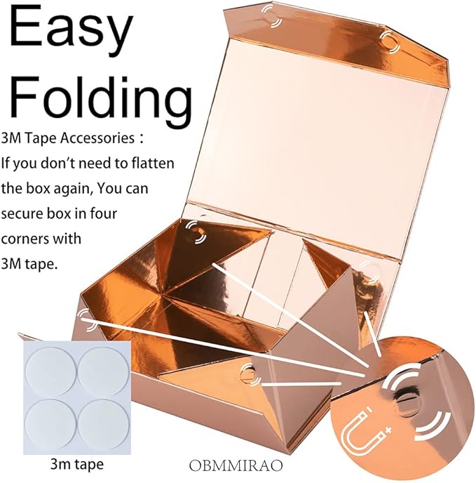 10 Small Rose Gold Gift Boxes 9.5x7x4 Inches, Magnetic Gift Box with Lid for Gift Packaging, Wholesale gift boxes for Presents, Bridesmaid Proposal Boxes (Glossy Rose Gold, 10pcs/pack)-NeatNest