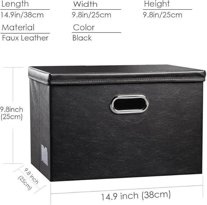 PRANDOM Foldable Storage Bins with Lids [5-Pack] Leather Fabric Collapsible Storage Boxes Organizer Containers Baskets Cube with Cover for Bedroom Closet Office Nursery Black (14.9x10.8x10)-NeatNest