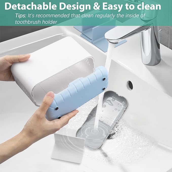 Boperzi Electric Toothbrush Holder for Bathroom Organizer Countertop, Detachable Anti-Slip Blue Toothpaste Storage Caddy 6 Slots White with Drainage Holes for Makeup Brush Razor Stand-NeatNest