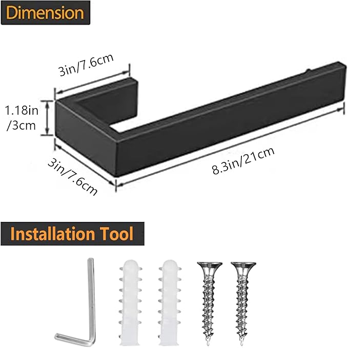 Hand Towel Holder, Towel Ring - Thicken SUS 304 Stainless Steel Towel Holder for Bathroom Wall, 8" Rectangular Modern Design Hand Towel Bar, Contemporary Hand Towel Rack - Matte Black