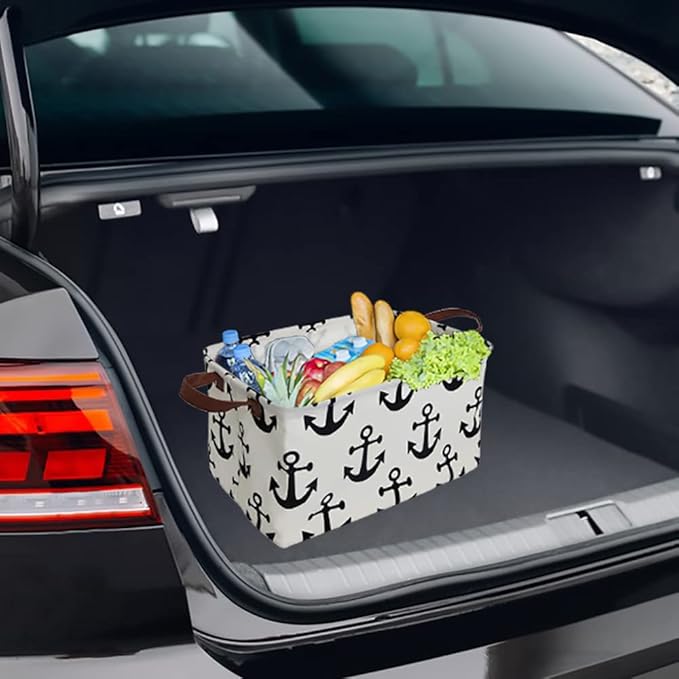 CLOCOR Rectangular Storage Basket,Collapsible Cute Pattern Storage Bin,Waterproof Coating Storage Box with Handles ,Gift Baskets, Shelf Basket (Anchor)-NeatNest