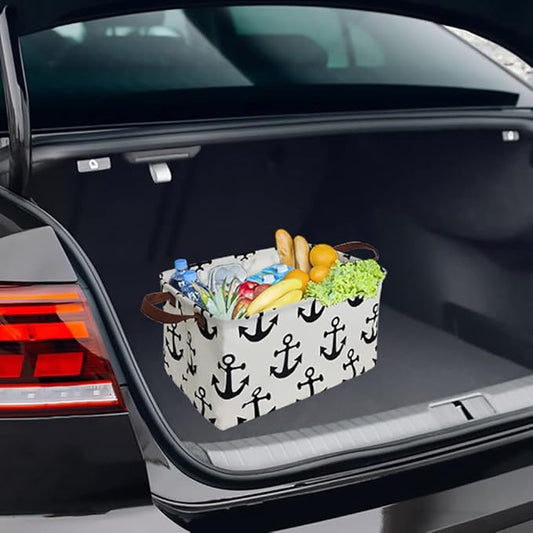 CLOCOR Rectangular Storage Basket,Collapsible Cute Pattern Storage Bin,Waterproof Coating Storage Box with Handles ,Gift Baskets, Shelf Basket (Anchor)-NeatNest