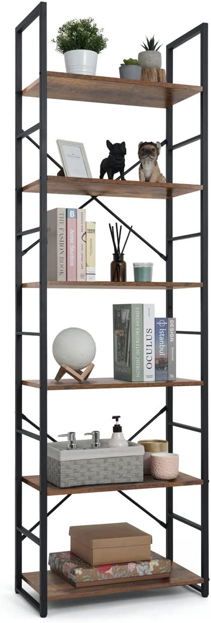 CAPHAUS 6 Tier Bookshelf, 24 Inch Width Free Standing Shelf, Bookcase Shelf Storage Organizer, Industrial Book Shelves for Home Office, Living Room, Kitchen, Rustic Oak Vintage Shelves & Metal Frame-NeatNest