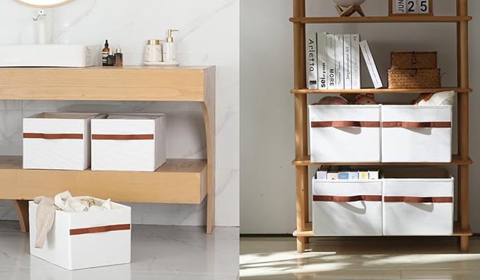 ALYER Collapsible Fabric Storage Organizer with Handles,Shelf Bins Box Container for Bedroom Office Closet Babies Nursery Toys Books Clothes (White, 15.8" x 12" x 10")