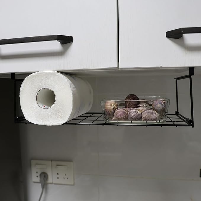 Foil and Plastic Wrap Organizer Kitchen Under Cabinet Desk Pantry Hanging Organizer Storage Foldable Rack (White-NeatNest
