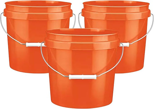 House Naturals 2 Gallon Food Grade Made in USA- BPA Free Bucket Pail Orange (3, Orange & No lid)