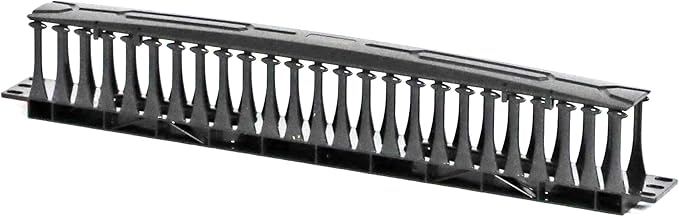 AEONS 1U Cable Management Horizontal 19-inch Rack Mount Cable Manager Finger Duct Raceway Plastic Hinged Cover Black