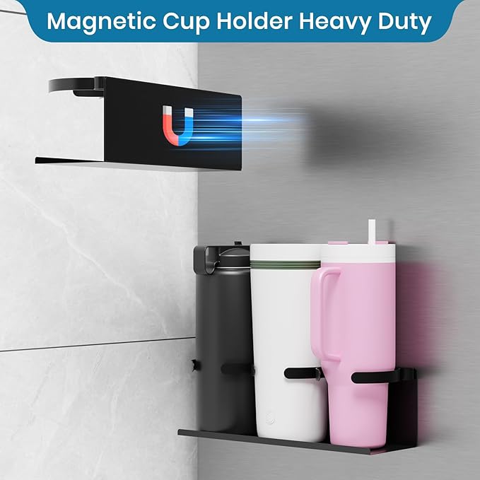 2PCS Magnetic Cup Holder for Fridge, Strong Magnetic Water Bottle Organizer for Stanley Tumbler, Stanley Cup Holder with Tumbler Lid Organizer, Stanley Cup Accessories
