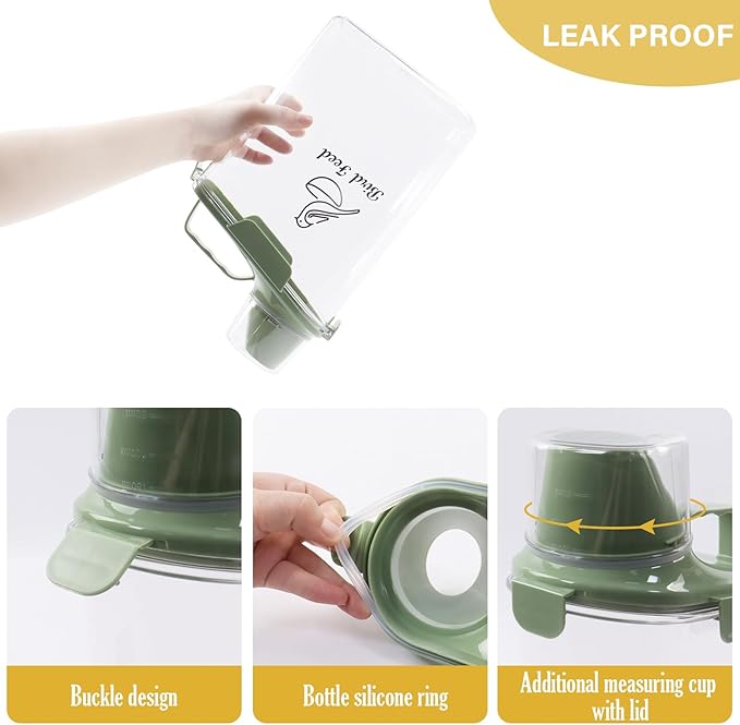 2.8L Airtight Bird Seed Storage Container With Handle and Measuring Cup - Portable Pet Food for Wild Bird Sunflower Seed - BPA Free Transparent/Green-NeatNest