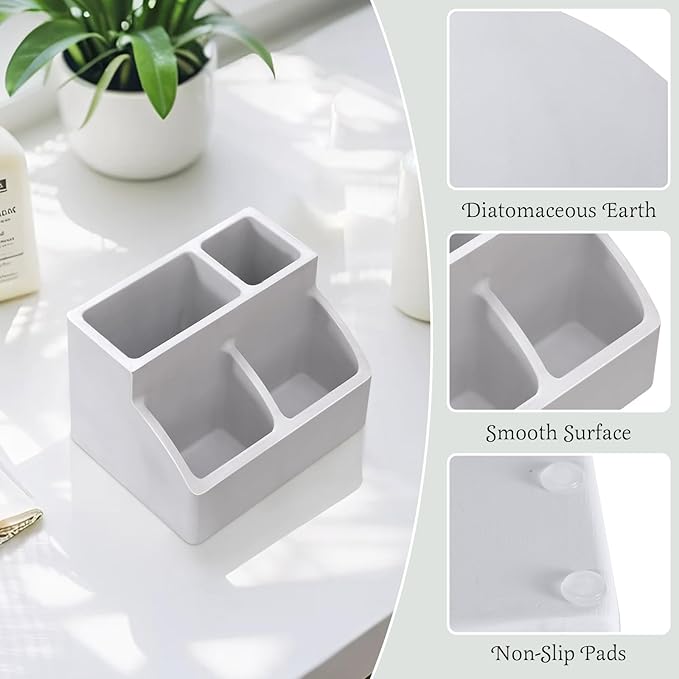 Luxspire Toothbrush Holder, Fast Drying Toothbrush Holders for Bathroom, Diatomaceous Earth Electric Tooth Brush Organizer Toothpaste Holder for Countertop Dresser, Light Gray