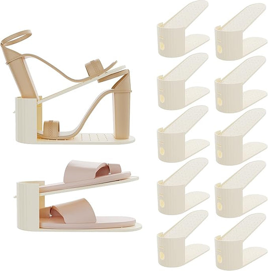 10 Pack Shoe Slot Organizer, Shoe Stacker for a Pair of Shoes,Adjustable Double Deck Shoe Riser Shoe Rack Space Saver,Shoe Organizer for Closet(White)-NeatNest