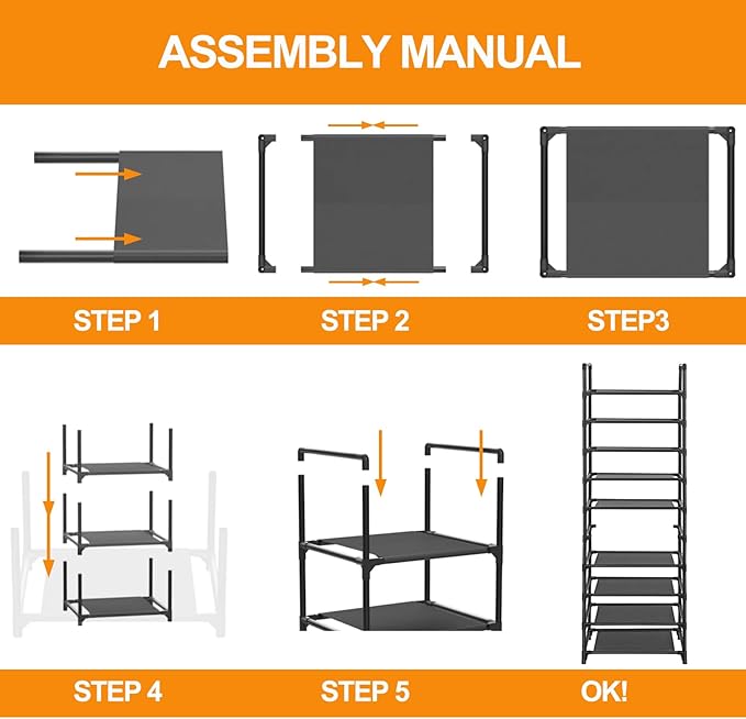 8 Tiers Shoe Rack 16-20 Pairs Shoe & Boots Sturdy Organizer Storage, Narrow Shoe Shelf for Entryway (Black, 8 Tiers)-NeatNest