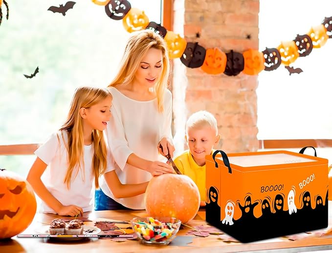 CLOCOR Rectangular Storage Basket Empty,Gift Basket for Halloween, Waterproof Storage Bin with Handles,Room Decor(Spooky)-NeatNest