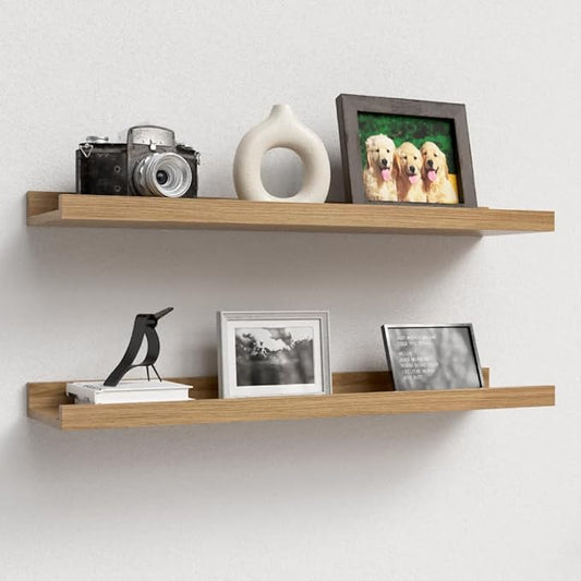 23.6 Inches Long Floating Shelves Wall Mounted, 2 Set Modern Wall Shelf for Bedroom, Nursery Book Shelf with Lip, Picture Ledge Shelf for Wall Decor Living Room Bathroom Kitchen- Oak-NeatNest