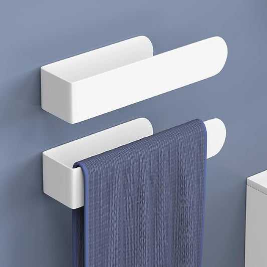 HUFEEOH 2 Pack Adhesive Hand Towel Holder, Kitchen Towel Rack Towel Bars Wall Mounted, Stainless Steel Bath Towel Hanger for Bathroom Hotel Kitchen (White, 8 Inch(2PC))
