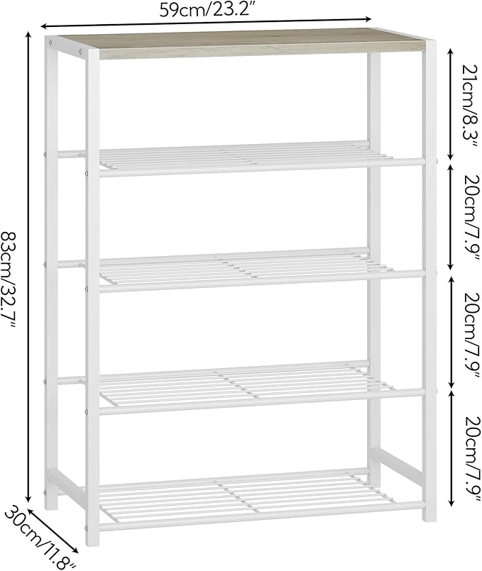 Yusong Shoe Rack Organizer, 5 Tier Industrial Shoe Storage Shelf, Narrow Sturdy Metal Shoe Shelves for Closet Entryway, White-NeatNest