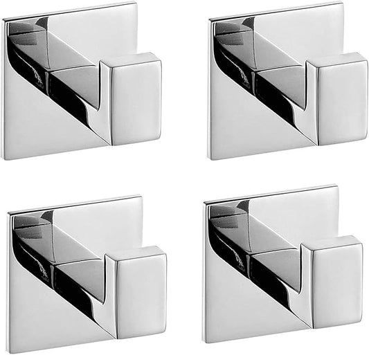 4PC Self Adhesive 304 Stainless Steel Bathroom Square Towel Hook Chrome Finish Coat hat Door Hook Hanger Bathroom Accessories,No Screw Need (Chrome, 4PC)