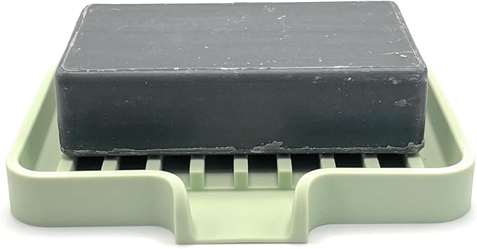 Happitasa Silicone Soap Dish Tray and Sponge Holder with Drain Chute, Pack of 2 | Bathroom and Kitchen Sink Organizer Caddy (Pistachio, 5.2"x4", 7.2 Ounces)-NeatNest