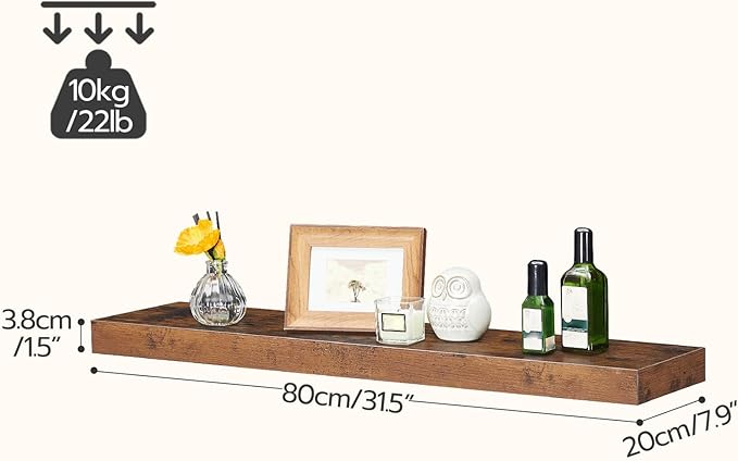 HOOBRO Floating Shelves for Wall, Wall Mounted Shelf Set of 2, 31.5" Hanging Shelf with Invisible Brackets, for Wall in Bathroom, Bedroom, Toilet, Kitchen, Living Room, Office, Rustic Brown BF80BJP201-NeatNest