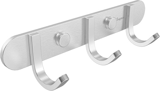 Coat Hook Rack Brushed Nickel 8-Inch Coat&Towel Hook Rail Wall Mounted with 3 Hooks, Durable Wall Hangers for Bedroom, Bathroom, Foyer, Hallway (SUS304 Stainless Steel)-NeatNest