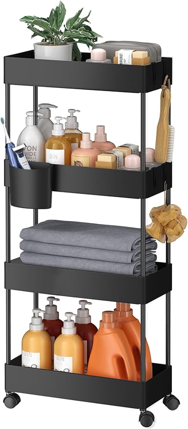Pipishell Slim Storage Cart with Wheels, Bathroom Cart Organizer Bathroom Storage Small, Rolling Cart for Bathroom, Laundry Room, Kitchen, Narrow Space, Black PIUC05-NeatNest