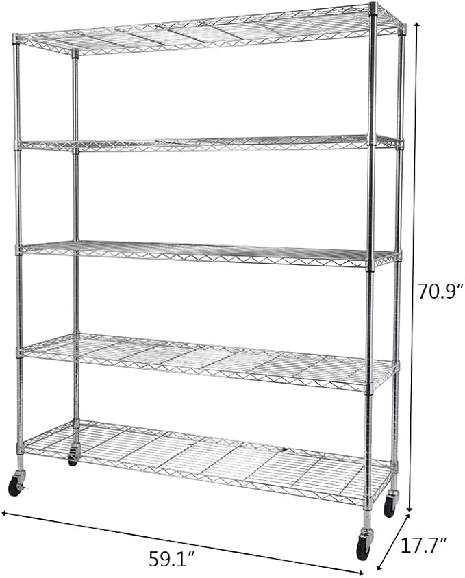 5 Tier Adjustable Storage Shelf Metal Storage Rack Wire Shelving Unit Storage Shelves for Pantry Closet Kitchen Laundry Bathroom (Silver5-5-Tier)