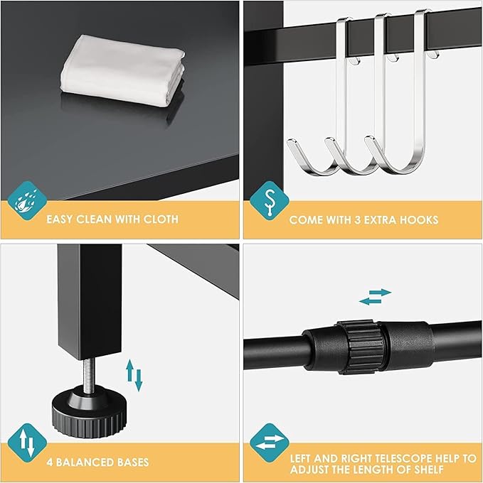 DOLALIKE Microwave Oven Rack, Expandable Microwave Stand Countertop Kitchen Utensils Tableware Storage, Carbon Steel Over Microwave Shelf Countertop with 3 Hooks-NeatNest