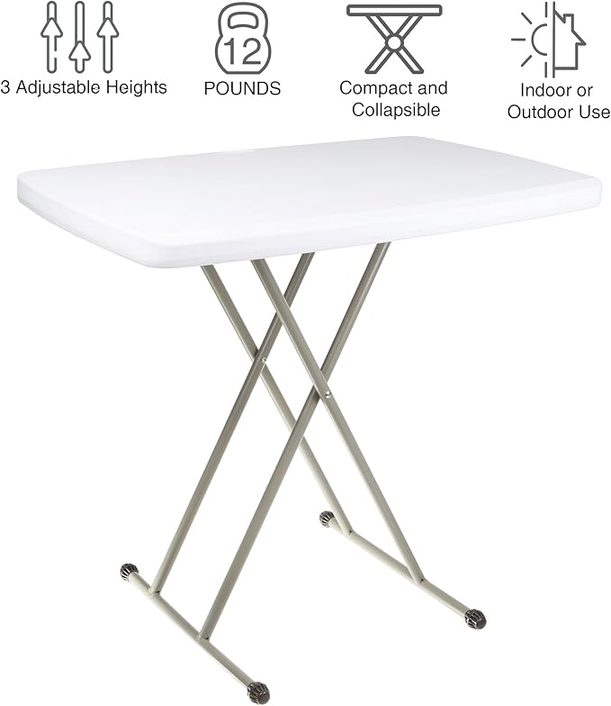 Everyday Home Folding Table - Lightweight Portable Folding Desk - Small Plastic Table for Camping, Playing Cards, and Crafting (White)-NeatNest