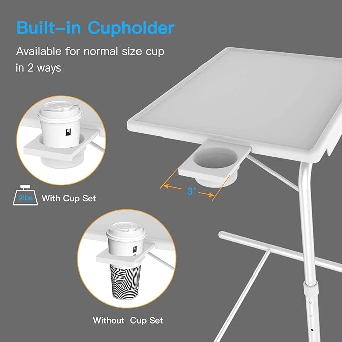 Adjustable TV Tray Table - TV Dinner Tray on Bed & Sofa, Comfortable Folding Table with 6 Height & 3 Tilt Angle Adjustments (White)-NeatNest