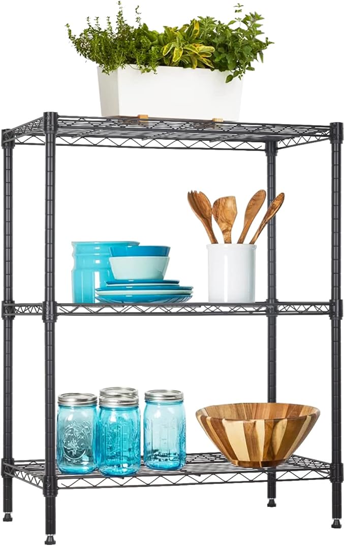 BestOffice 3-Shelf Adjustable Metal Storage Shelves Wire Shelving Unit Organizer Wire Rack 450Lbs Capacity for Small Places Kitchen Garage 23Lx13.2Wx30.2H,Black-NeatNest