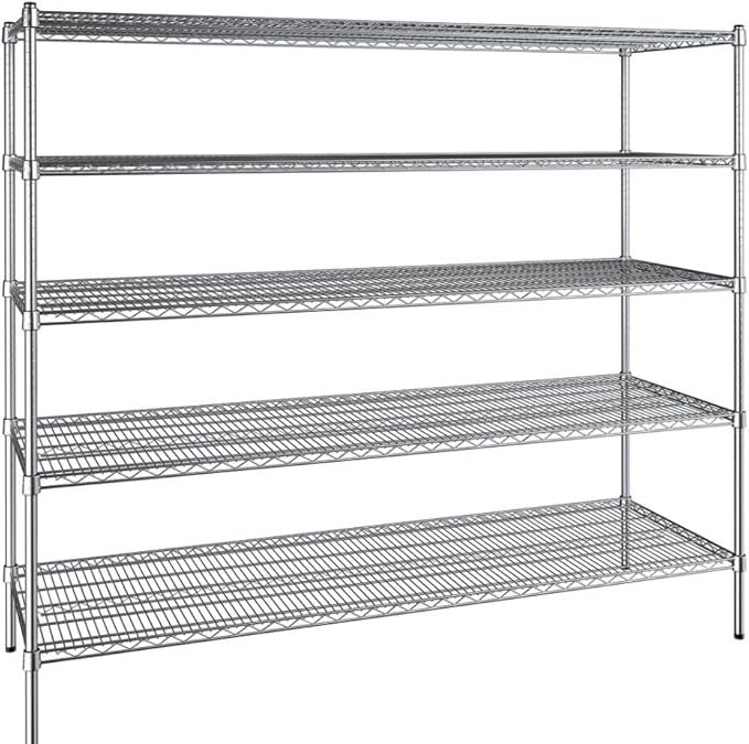 24" x 72" NSF Chrome 5-Shelf Kit with 72" Posts, Commercial Storage Rack Unit, Heavy Duty Storage Shelving, Wire Shelving Kit, Adjustable Rack Strong Steel, Multipurpose Wire Shelf
