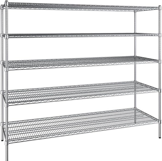 24" x 72" NSF Chrome 5-Shelf Kit with 72" Posts, Commercial Storage Rack Unit, Heavy Duty Storage Shelving, Wire Shelving Kit, Adjustable Rack Strong Steel, Multipurpose Wire Shelf