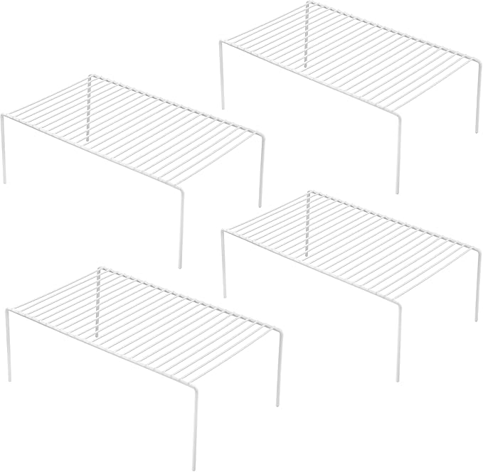 iPEGTOP Large (15.7 x 9.4 Inch) Kitchen Freezer Cabinet Storage Shelf, Set of 4 Rustproof Metal Wire Shelves Spice Shelf Rack Cupboard Organizer for Fridge Pantries Countertops Utensils, White-NeatNest