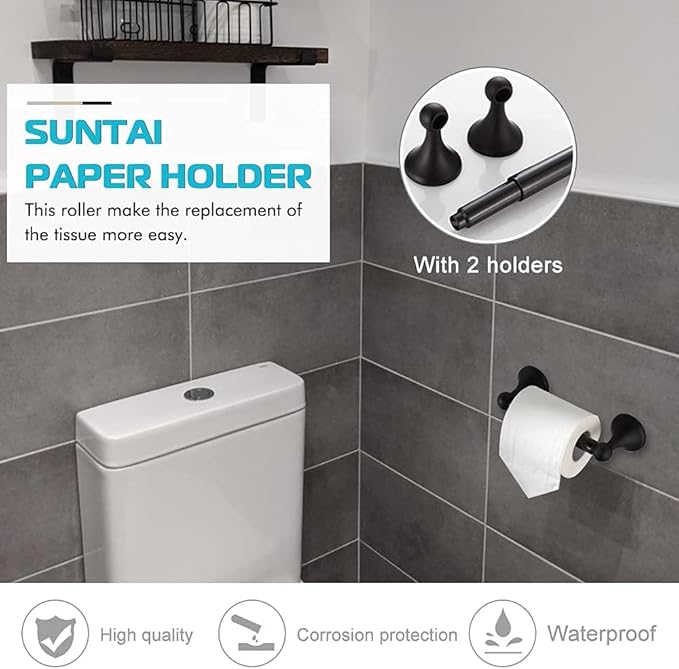 4 Piece Bathroom Accessory Set(Adjustable Towel Bar, Towel Ring, Toilet Paper Holder,Towel Hook), Wall Mounted Bathroom Hardware Accessories Set,Matte Black