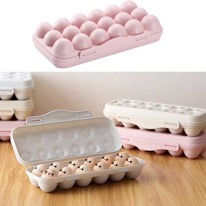 Cabilock 2pcs Portable Egg Storage Box Shatterproof Refrigerator Egg Holder Stackable Egg Tray for Practical Organization Pink