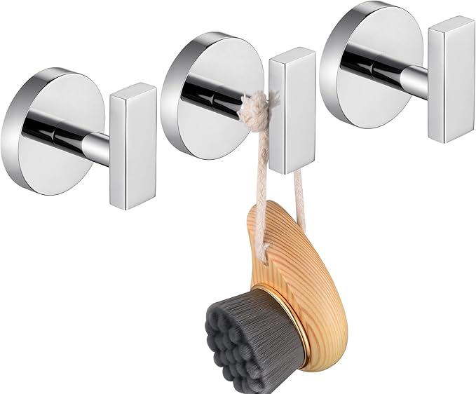 Robe Hook Polished Chrome Bath Towel Hooks Stainless Steel Wall Hooks for Bathroom Kitchen Closet Garage Door Hanger 3 Pack, AN1001CH-P3