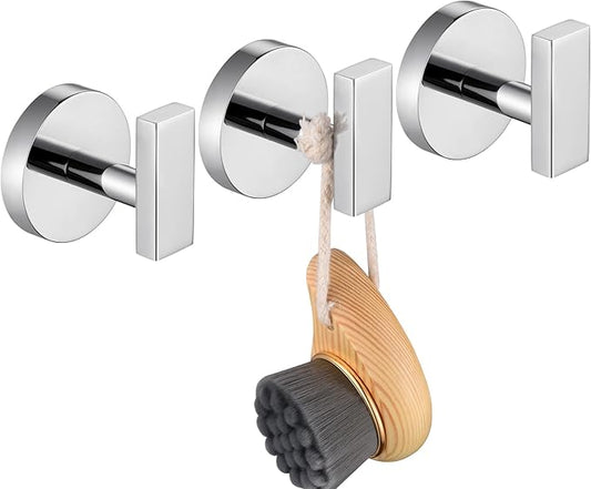 Robe Hook Polished Chrome Bath Towel Hooks Stainless Steel Wall Hooks for Bathroom Kitchen Closet Garage Door Hanger 3 Pack, AN1001CH-P3