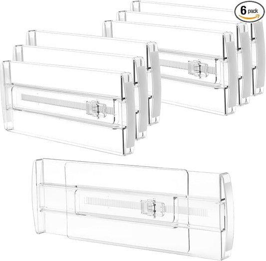 6 Pack Drawer Dividers for Clothes, 4" High 10"-17" Adjustable Drawer Dividers Expandable Dresser Drawer Organizer, Clear Drawer Separators for Clothes, Underwear, Cosmetic, Kitchen Utensils Storage-NeatNest