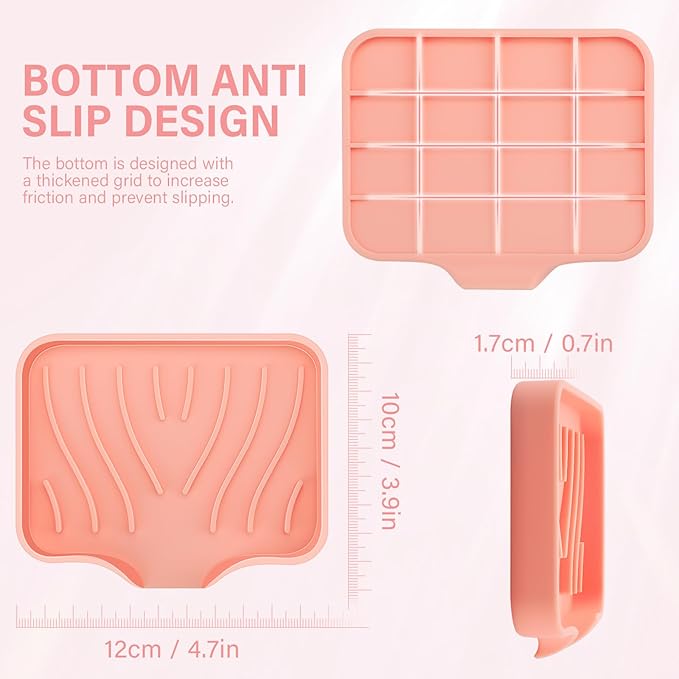 2PCS Self Draining Soap Holder,Spofit Silicone Soap Dish, Suitable for for Kitchen, Bathroom, Shower, Bath Tub,Soap Container (Pink)-NeatNest