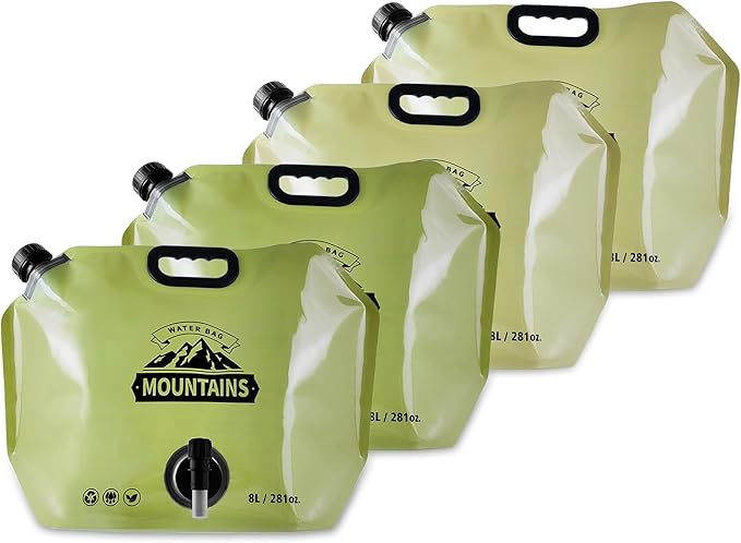 Collapsible 8L Water Storage Bag, BPA-Free Portable Folding Water Jug with Adjustable Faucet, Leakproof Emergency Water Bag for Camping, Hiking, Riding, Outdoor Sport (BEIGE&GREEN, 4)-NeatNest