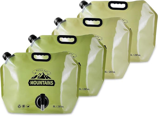 Collapsible 8L Water Storage Bag, BPA-Free Portable Folding Water Jug with Adjustable Faucet, Leakproof Emergency Water Bag for Camping, Hiking, Riding, Outdoor Sport (BEIGE&GREEN, 4)-NeatNest