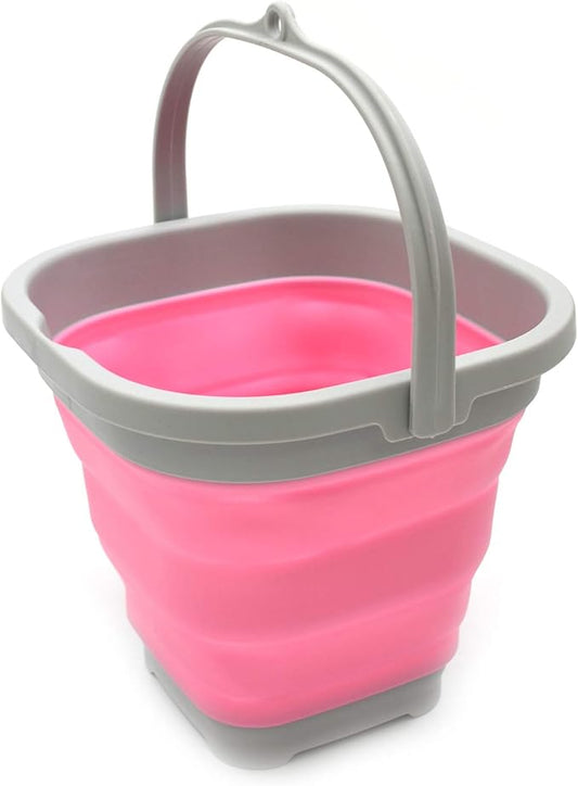 SAMMART 2.6L (0.68 Gallon) Super Mini Sqare Collapsible Plastic Bucket - Foldable Square Tub - Portable Fishing Water Pail - Space Saving Outdoor Waterpot (1, Pink)-NeatNest