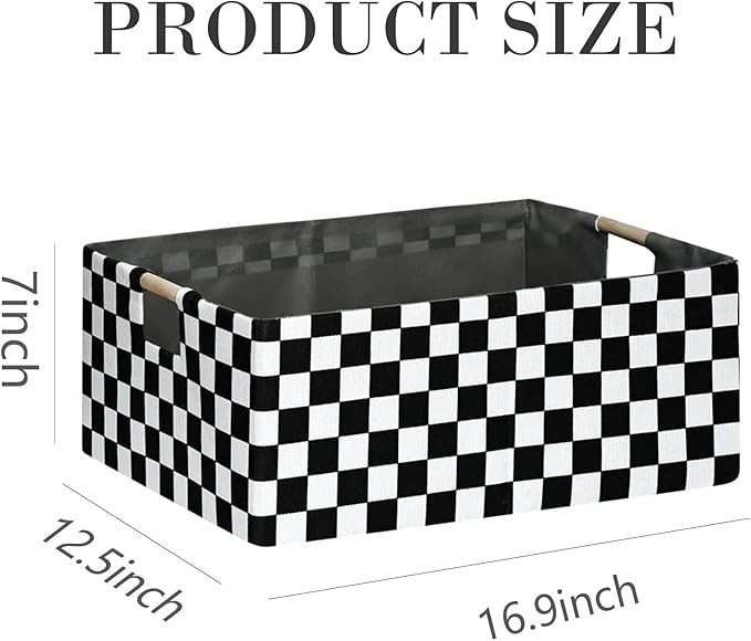 Checkered Storage Basket Foldable Nursey Box | 16.9" Storage Cube for Women Closet Organizer Boys Car Toys Bins with Handles | Sturdy Cardboard & Washable Fabric 2Pack-NeatNest