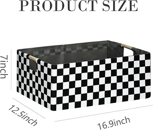 Checkered Storage Basket Foldable Nursey Box | 16.9" Storage Cube for Women Closet Organizer Boys Car Toys Bins with Handles | Sturdy Cardboard & Washable Fabric 2Pack-NeatNest