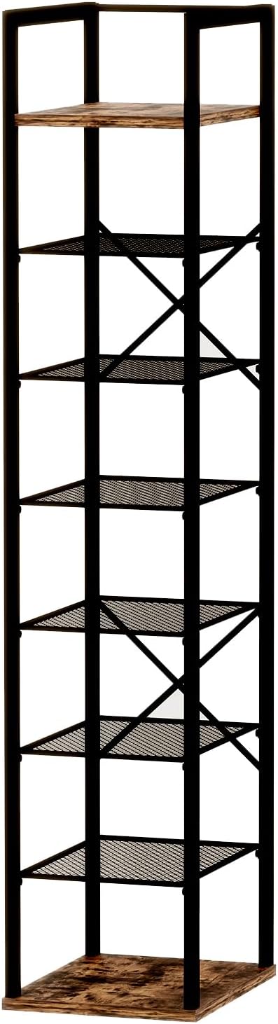 8 Tier Vertical Shoe Rack, Narrow Shoe Storage Organizer with Hooks, Slim Corner Shoe Tower Rack, Adjustable Tall Shoes Shelf, Entryway Living Room Bedroom, Rustic Brown-NeatNest