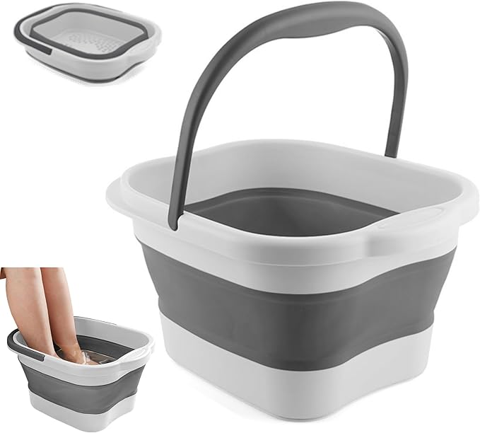 Collapsible Foot Bath Basin Soaker Tub with Handle for Soaking Feet, Foldable Pedicure Foot Spa Massager Foot Care Soak Plastic Inflatable Bucket Bowl Bathtub Tools for Washing Cleaning, White-NeatNest
